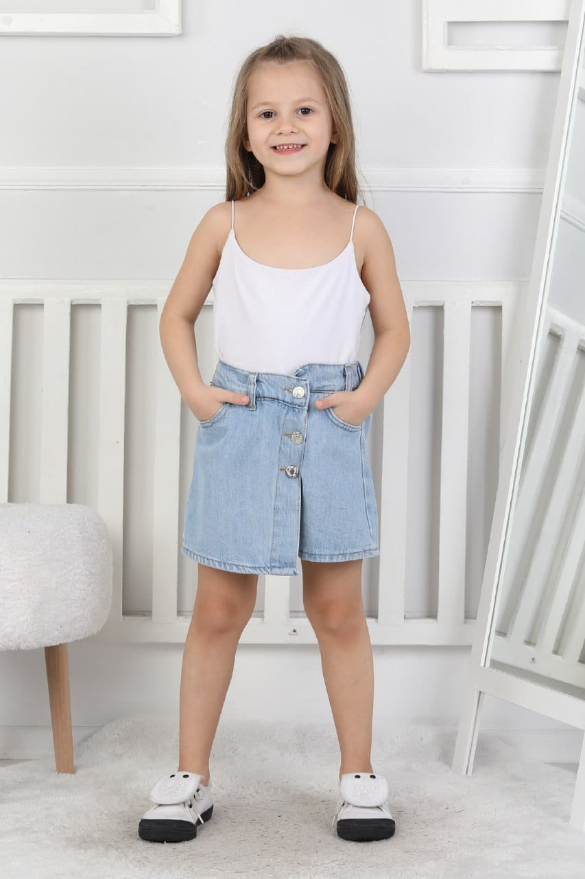 Premium Kalite Beli Lastikli Kız Çocuk Jean Şort Etek