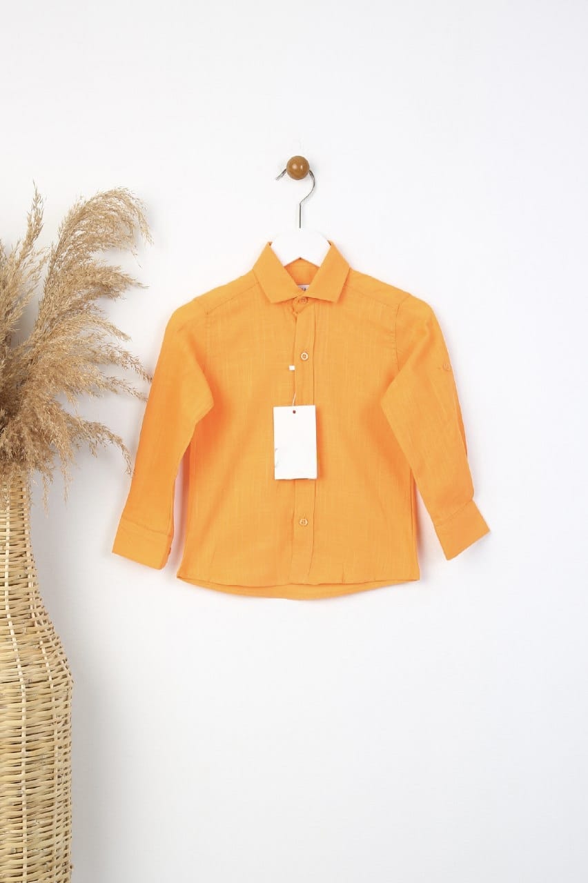 Şile Bezi Uzun Kollu Erkek Çocuk Turuncu Gömlek