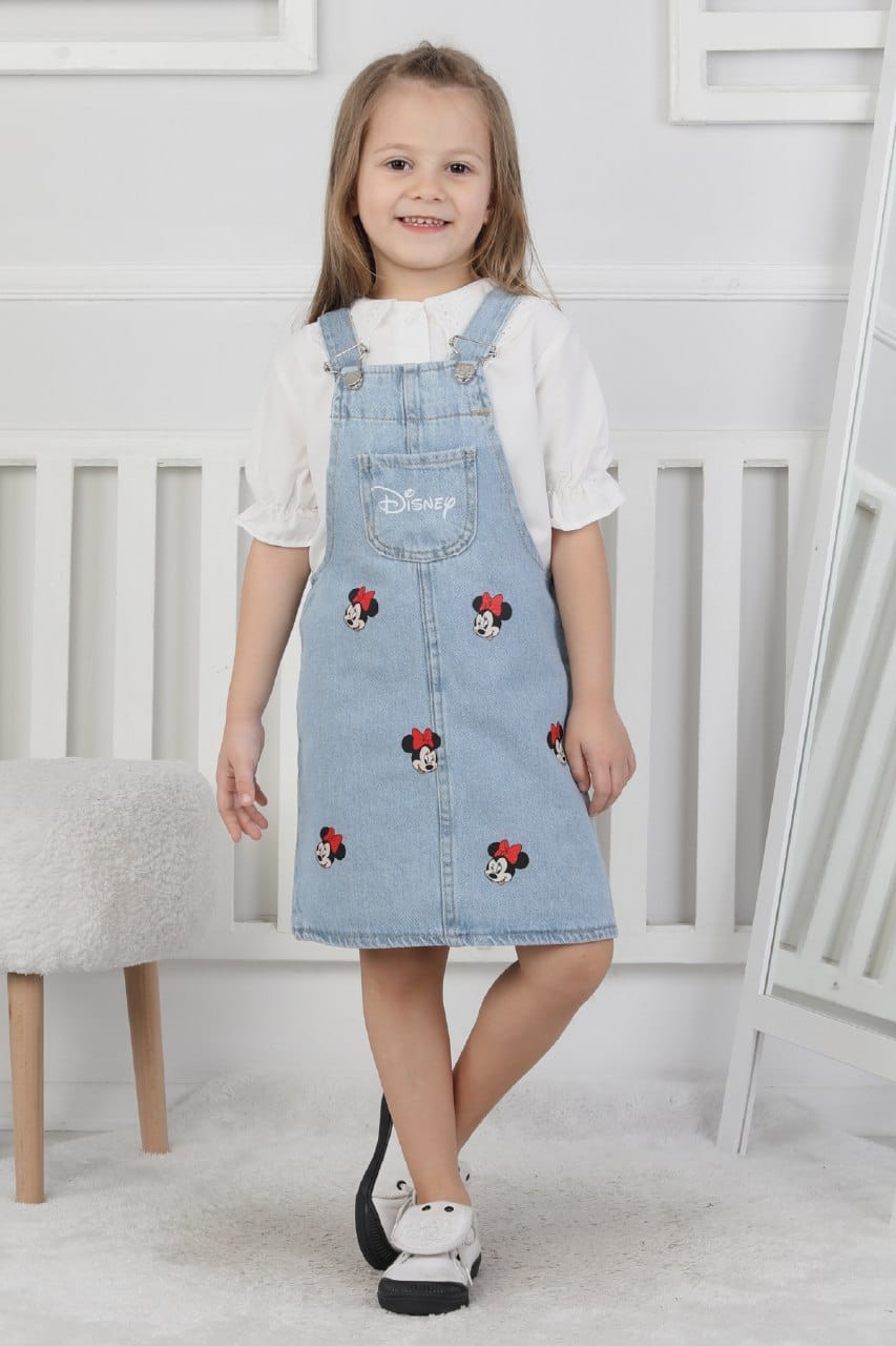 Mickey Mouse Desenli Çocuk Kot Jile Elbise