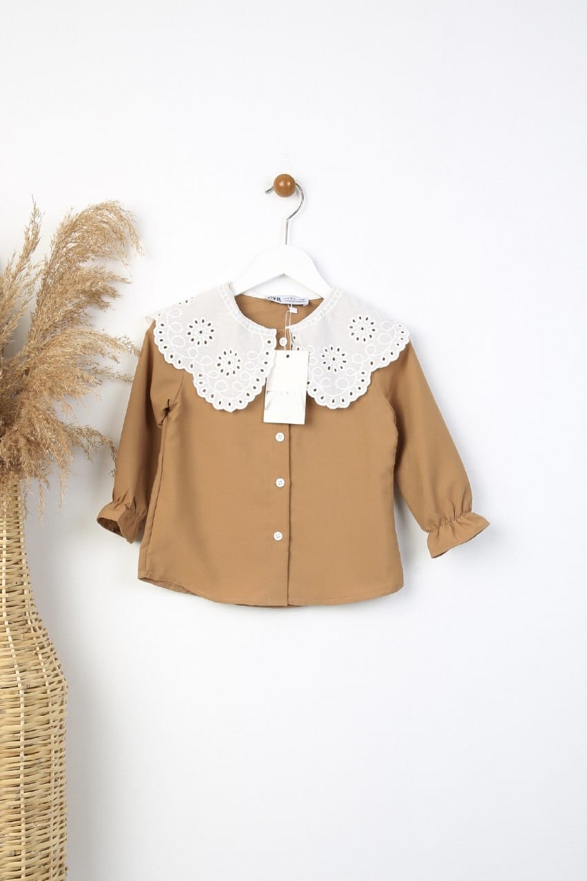 Kız Çocuk Uzun Kollu Kahverengi Gömlek