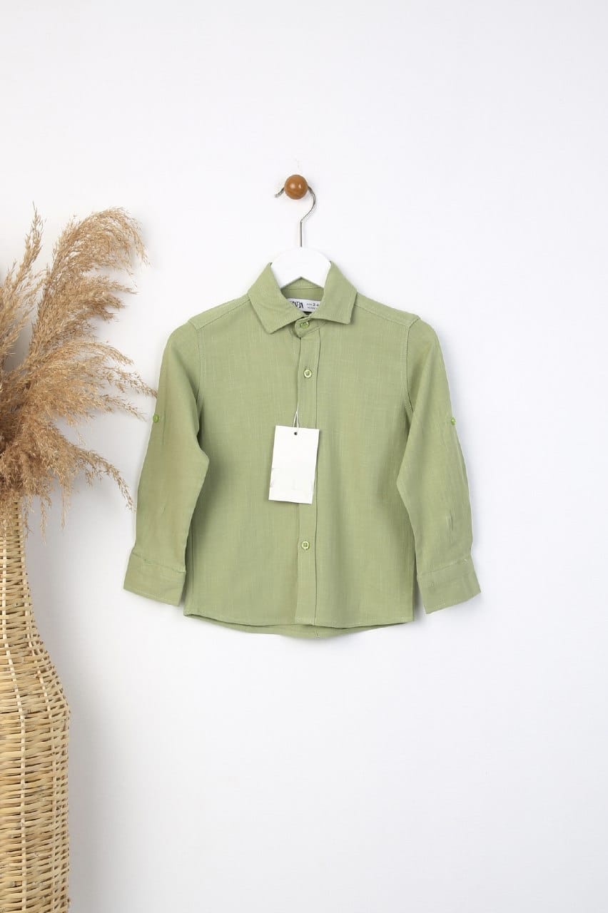 Şile Bezi Uzun Kollu Erkek Çocuk Çağla Yeşili Gömlek