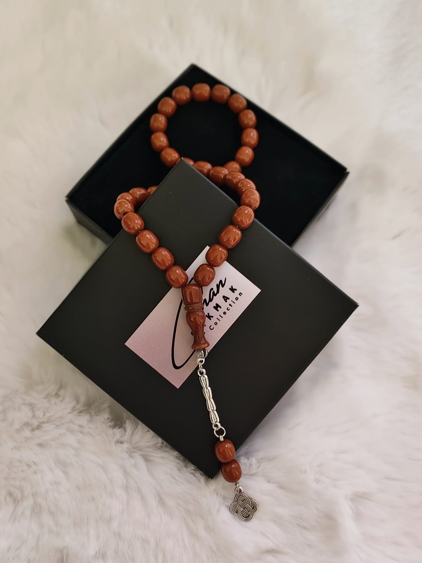 Kahverengi Küre Kesim Toz Kehribar Tesbih