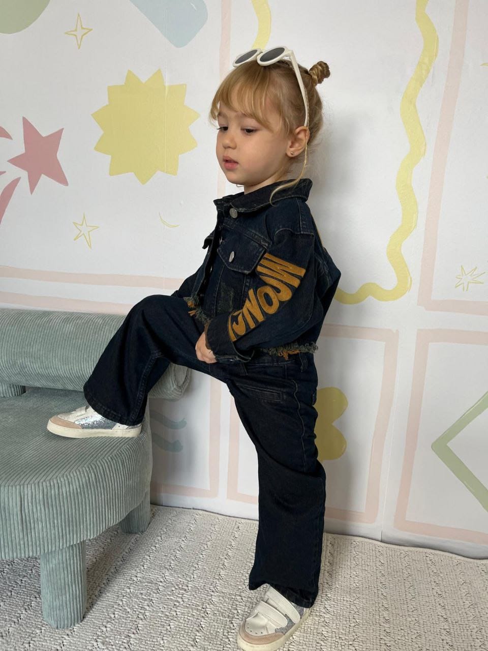 Kız Çocuk Denim Kumaş Ceket Jean Alt Üst Takım